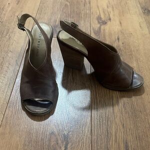 Lucky Brand Brown Leather Open-Toe Slingback Block Heels